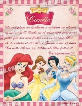 Invitación cumpleaños Princesas Disney #01-0