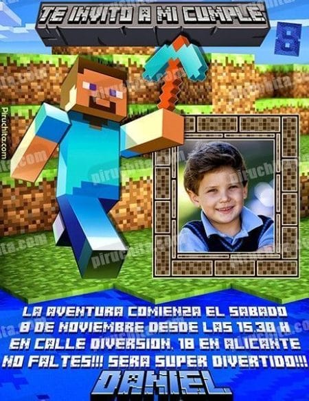 Invitación cumpleaños Minecraft #01-0