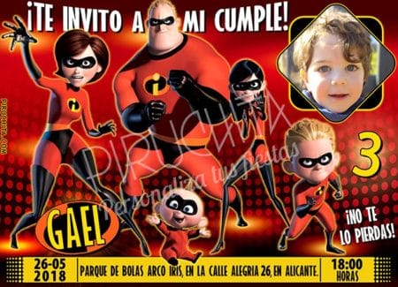 Invitación cumpleaños Los Increíbles #03 con Foto | Digital Imprimible