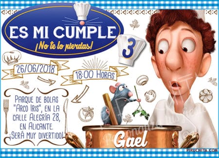 Invitación cumpleaños Ratatouille #02 | Digital Imprimible