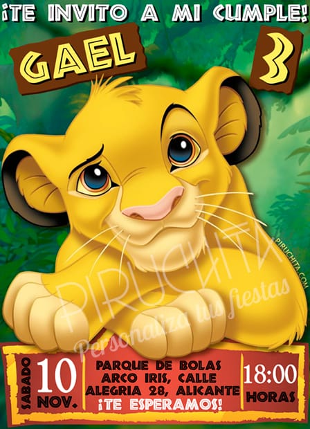Invitación cumpleaños El Rey León #01 | Digital Imprimible