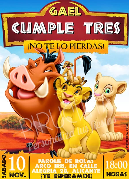 Invitación cumpleaños El Rey León #02 | Digital Imprimible