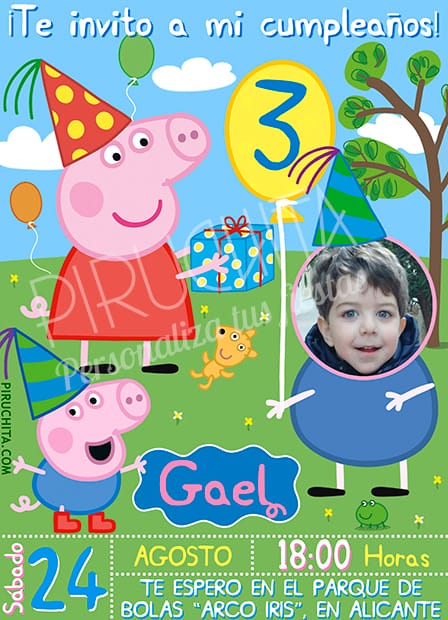 Invitación cumpleaños Peppa Pig #03 con Foto | Digital Imprimible