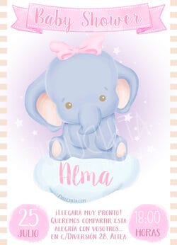 Invitación Baby Shower de Niña - Elefanta