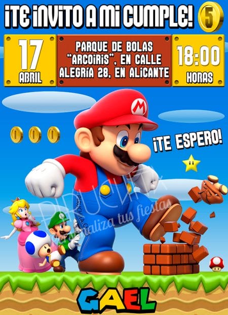 Invitación de Cumpleaños de Mario y Luigi